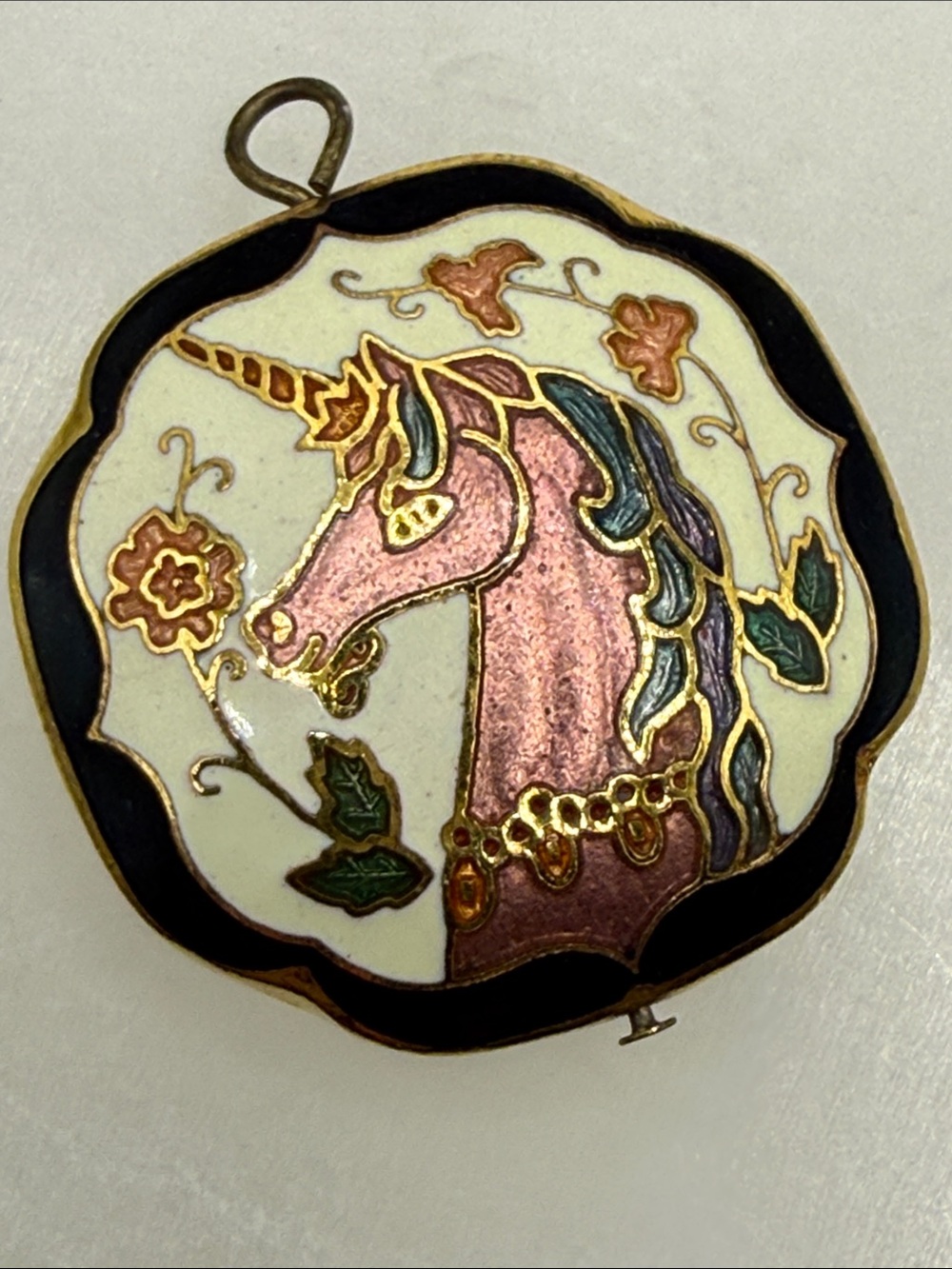 Vintage exceptional dual sides Unicorn Enamel Pendant Charm cloisonné charm ⭐️